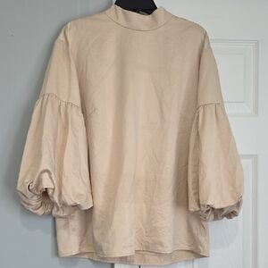 Balloon-Sleeve Mock Neck Tunic in Cream